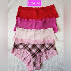 Victoria's Secret Red, Pink, and Plaid Panties Set 4 pieces